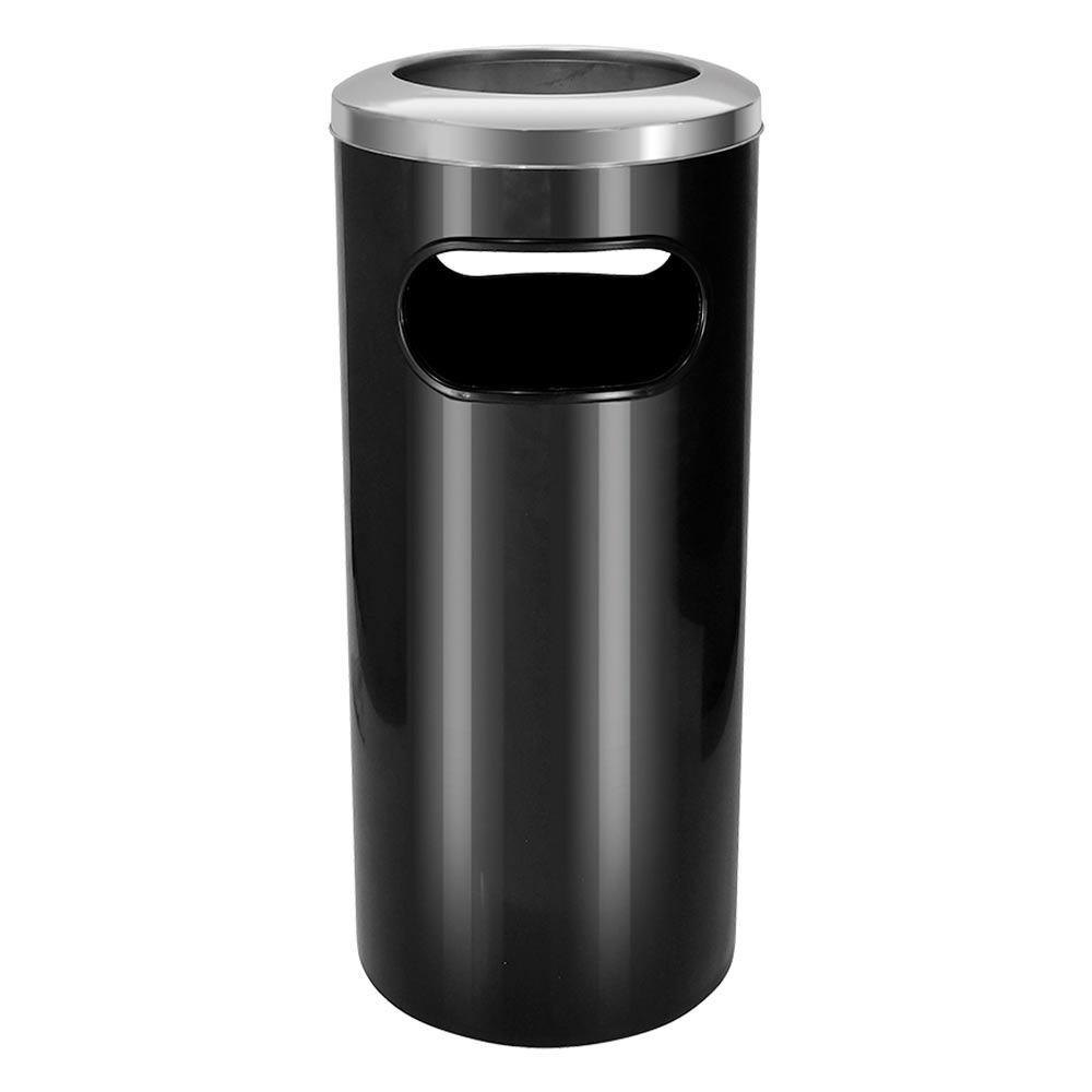 Cinzeiro Lixeira Plástica JSN com Aro em Aço Inox Preta 50L
