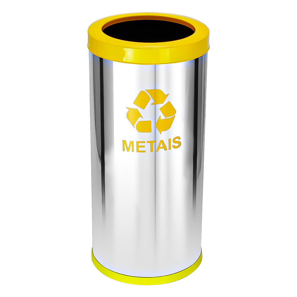 Lixeira em Aço Inox JSN Com Aro Plástico Amarelo 22 Litros