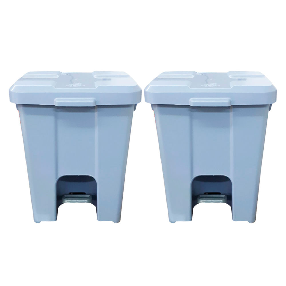 Lixeira JSN Plastica Quadrada Pedal 15L Cinza Kit com 2UN