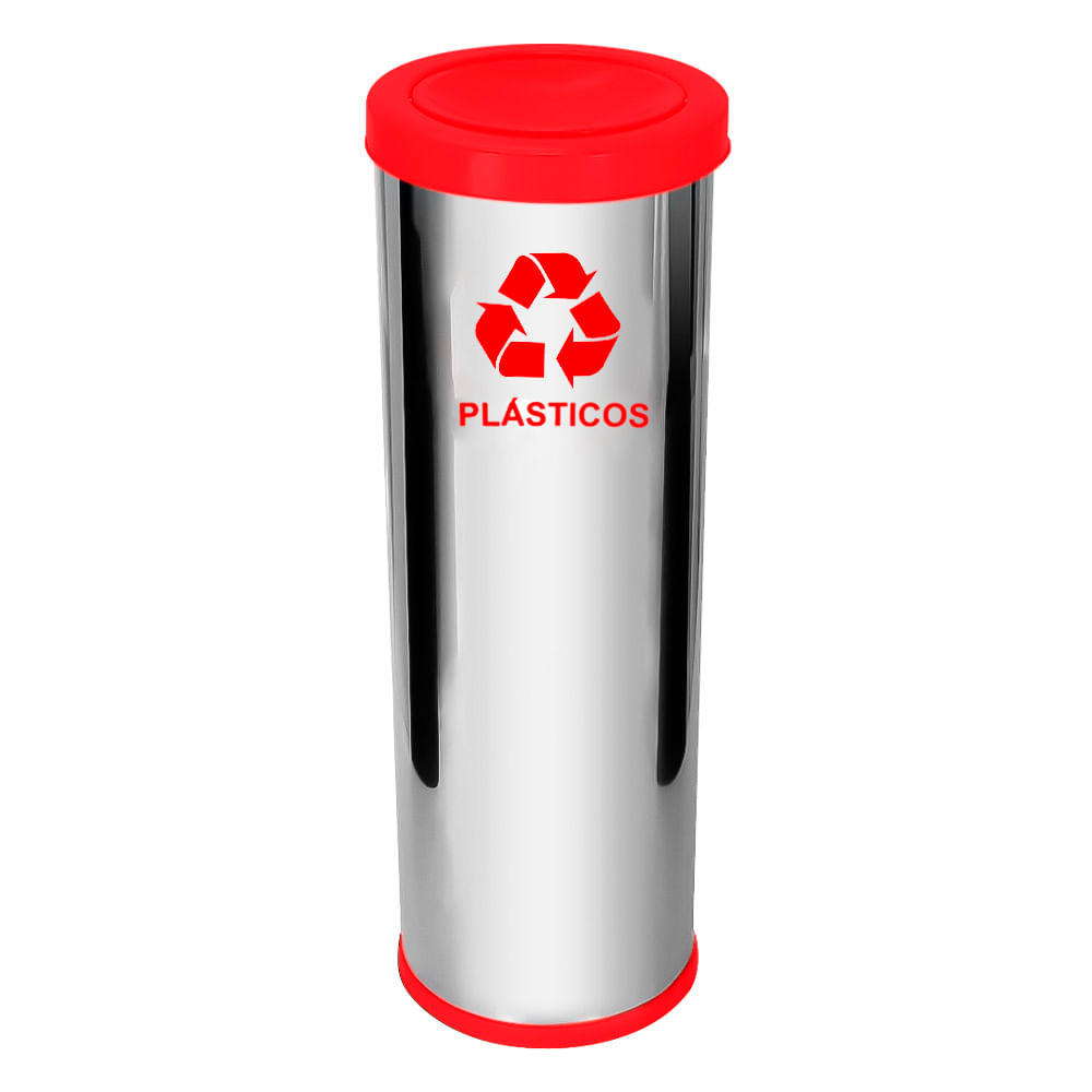 Lixeira Aço Inox JSN Tampa Meia Esfera Plástica 30L Vermelho