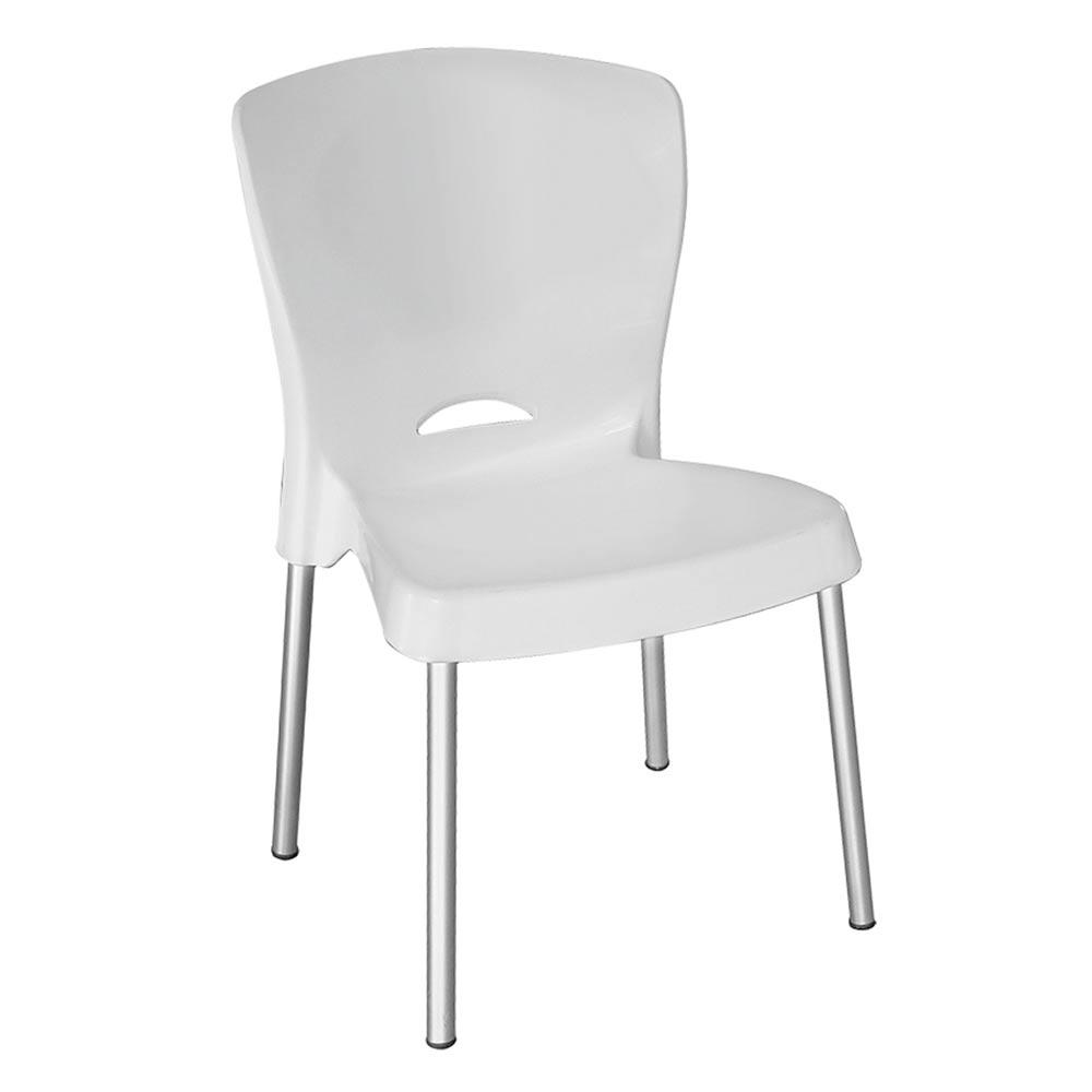Cadeira Empilhável Plástica Reforçada Pés Alumínio para Refeitório — Branca