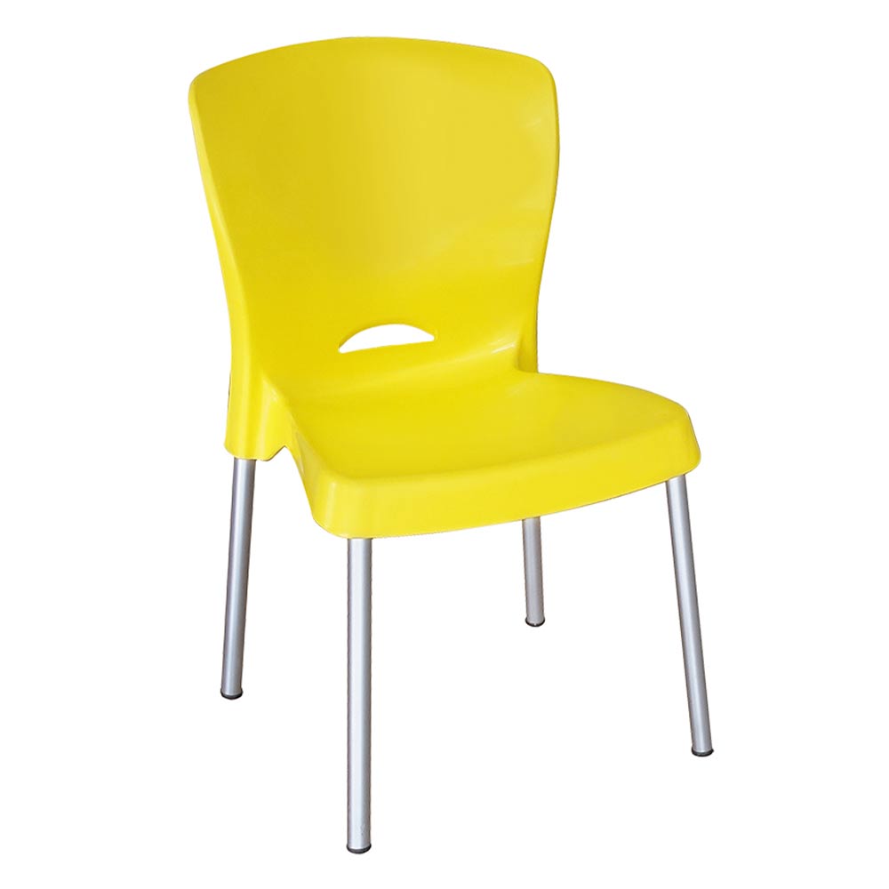 Cadeira Empilhável Plástica Reforçada Pés Alumínio para Refeitório — Amarela