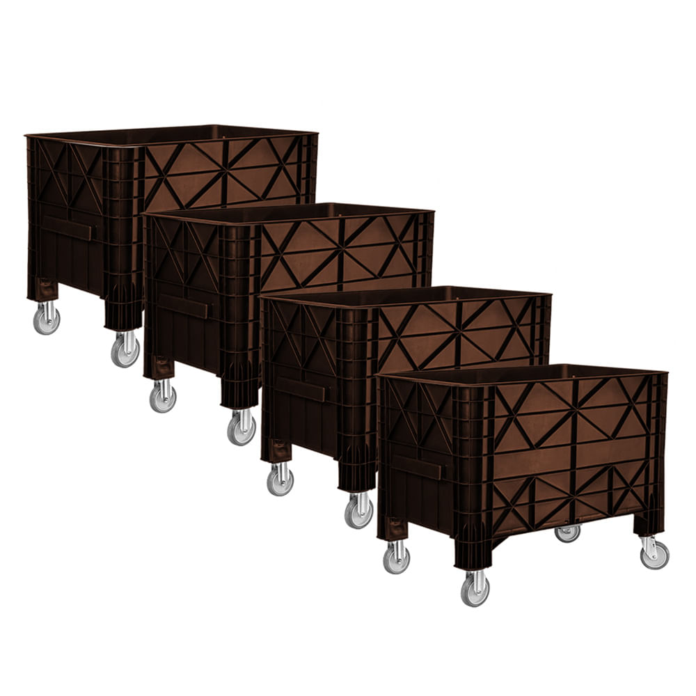 Carrinho Coletor Empilhável JSN Marrom 370L KIT 4UN