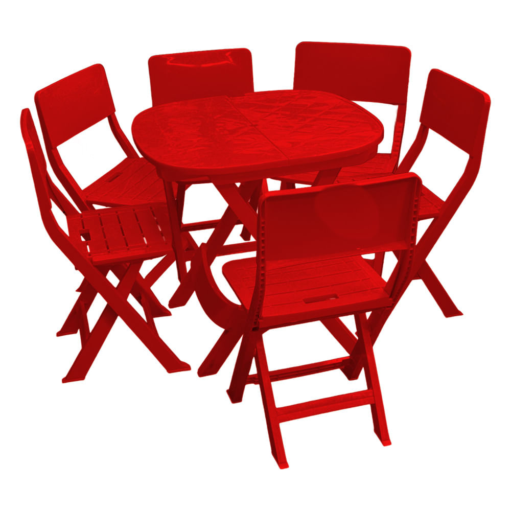 Jogo de Mesa com 6 Cadeiras Elastobor Vermelha